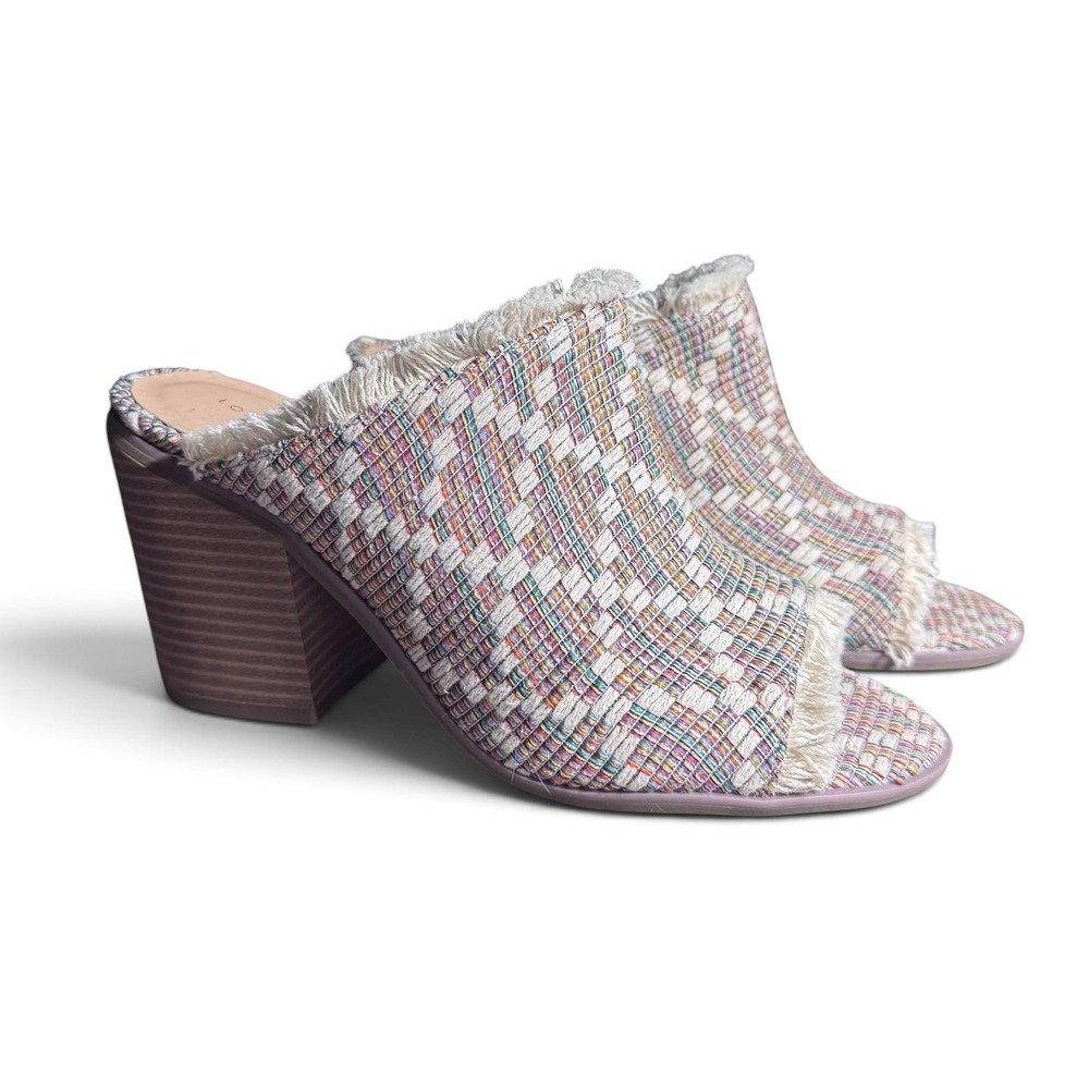 London Rag Maya Women Size 8 Multicolor Woven Fringe Open Toe Mule Heels